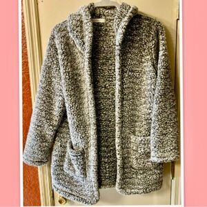 Fair Haven Women's Fuzzy Open Front Hooded Long Sleeve Plain Coat